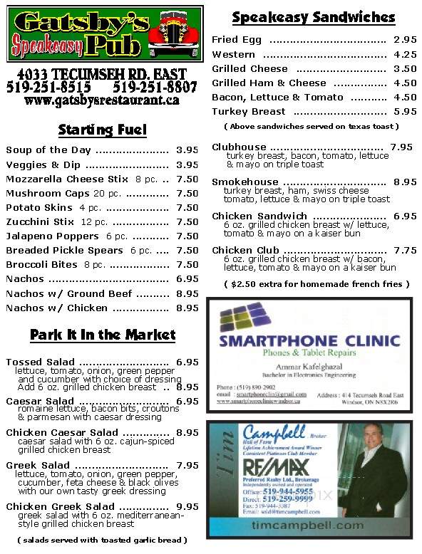Gatsby's Restaurant - Windsor, ON menu_pic
