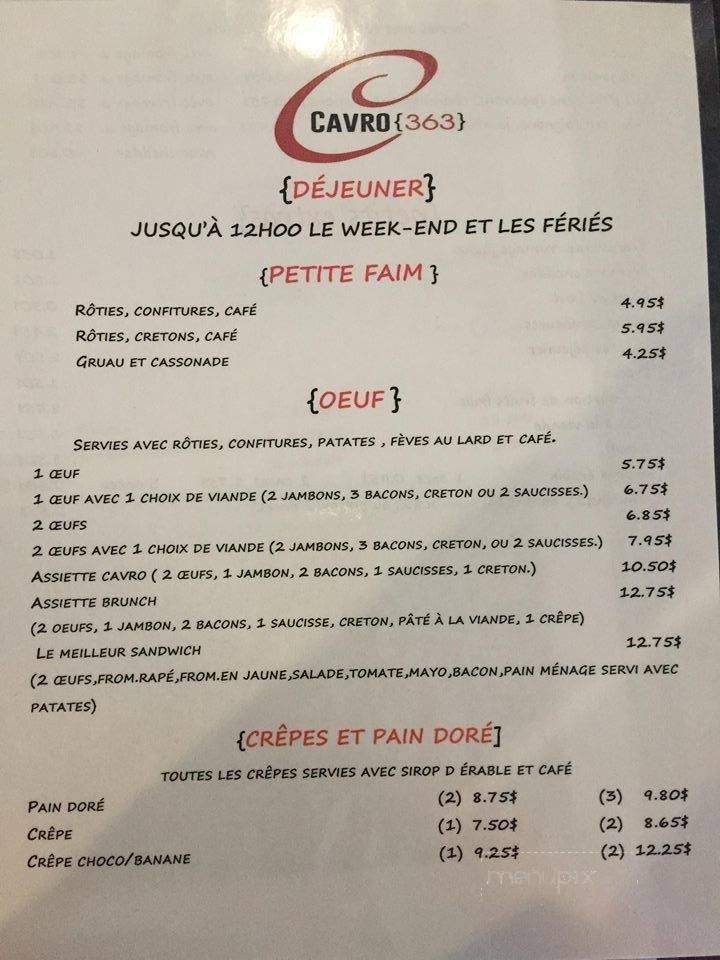 Restaurant Bar Motel Le Cavro - Saint-Ubalde, QC menu_pic