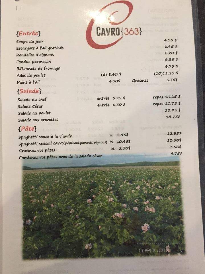 Restaurant Bar Motel Le Cavro - Saint-Ubalde, QC menu_pic