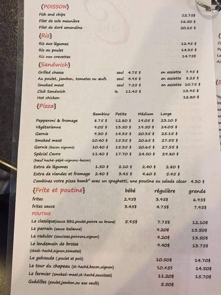 Restaurant Bar Motel Le Cavro - Saint-Ubalde, QC menu_pic