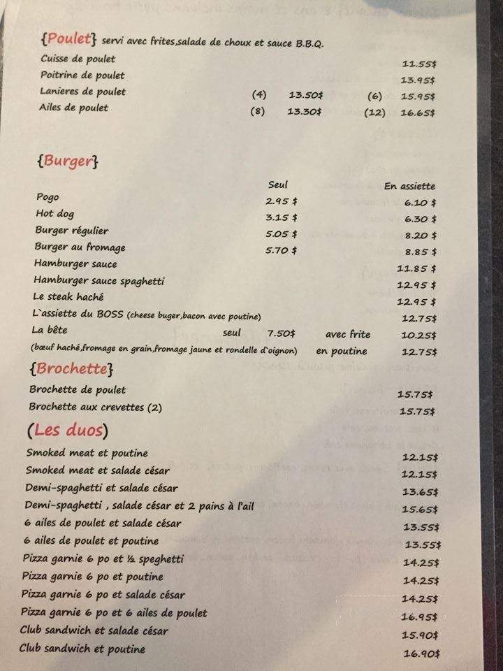Restaurant Bar Motel Le Cavro - Saint-Ubalde, QC menu_pic
