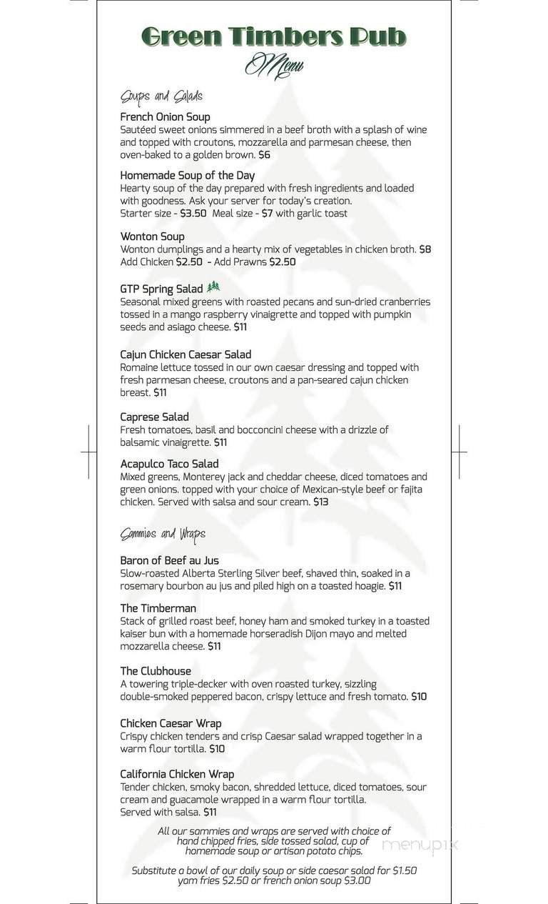 Green Timber Pub - Surrey, BC menu_pic
