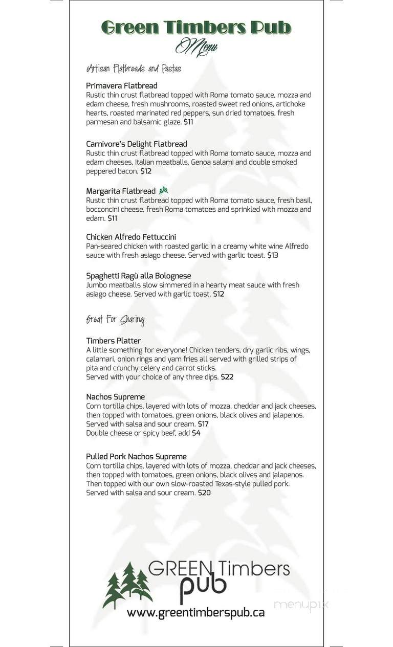 Green Timber Pub - Surrey, BC menu_pic