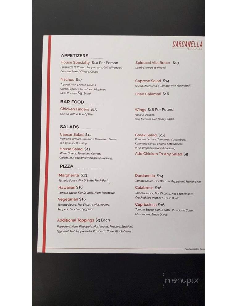 Dardanella Nightclub & Restaurant - Wasaga Beach, ON menu_pic