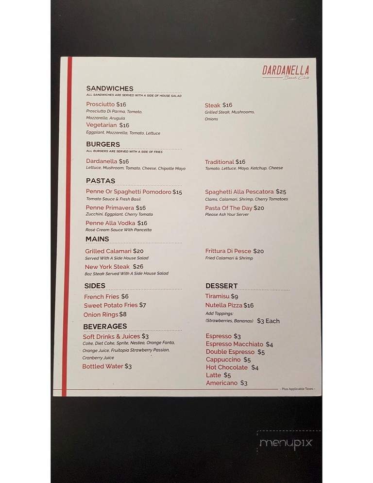 Dardanella Nightclub & Restaurant - Wasaga Beach, ON menu_pic