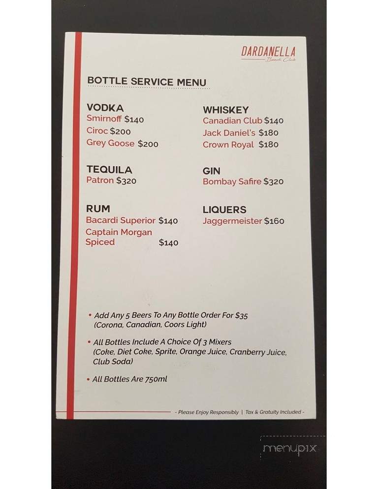 Dardanella Nightclub & Restaurant - Wasaga Beach, ON menu_pic