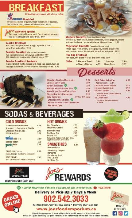 Joe's Food Emporium - Wolfville, NS menu_pic