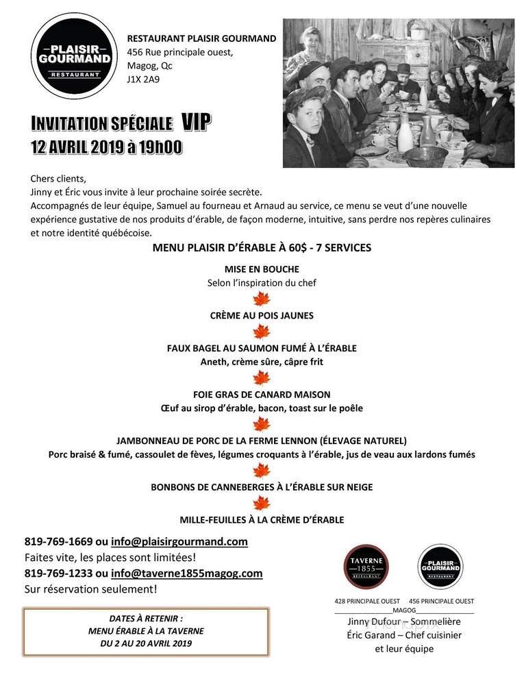 Plaisir Gourmand Restaurant & Traiteur - North Hatley, QC menu_pic
