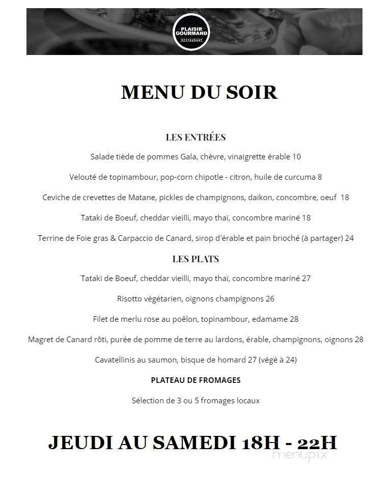 Plaisir Gourmand Restaurant & Traiteur - North Hatley, QC menu_pic