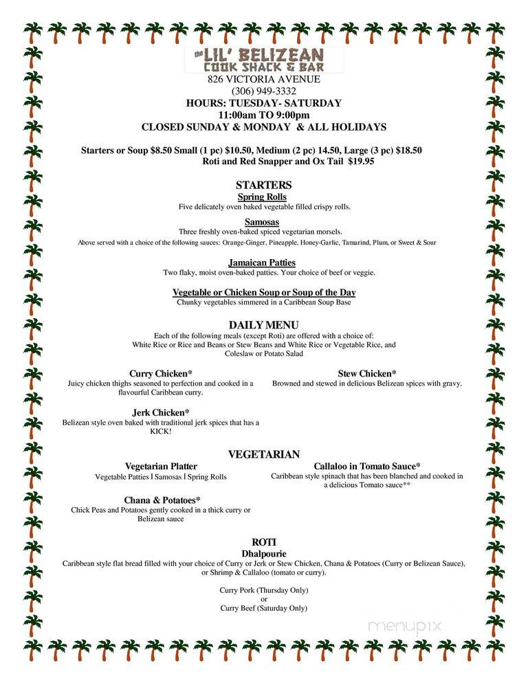 Lil'belizean Cook Shack - Regina, SK menu_pic
