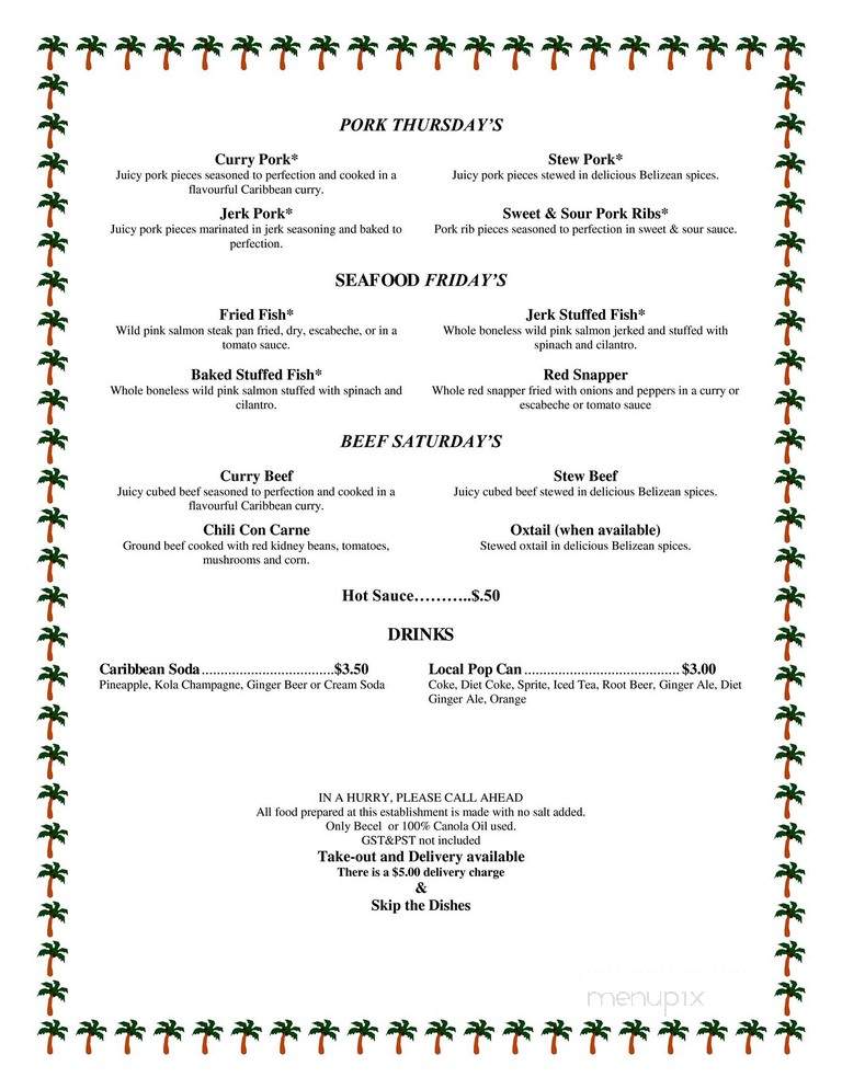 Lil'belizean Cook Shack - Regina, SK menu_pic