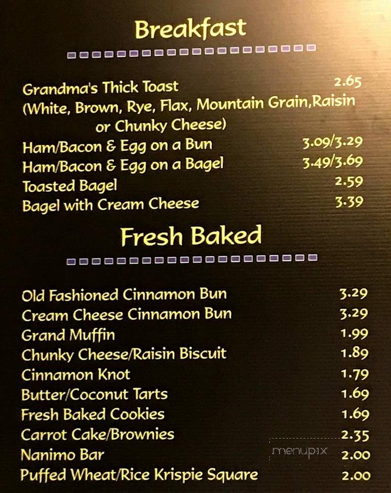 Grandma Lee's Bakery & Eating Place - Saskatoon, SK menu_pic