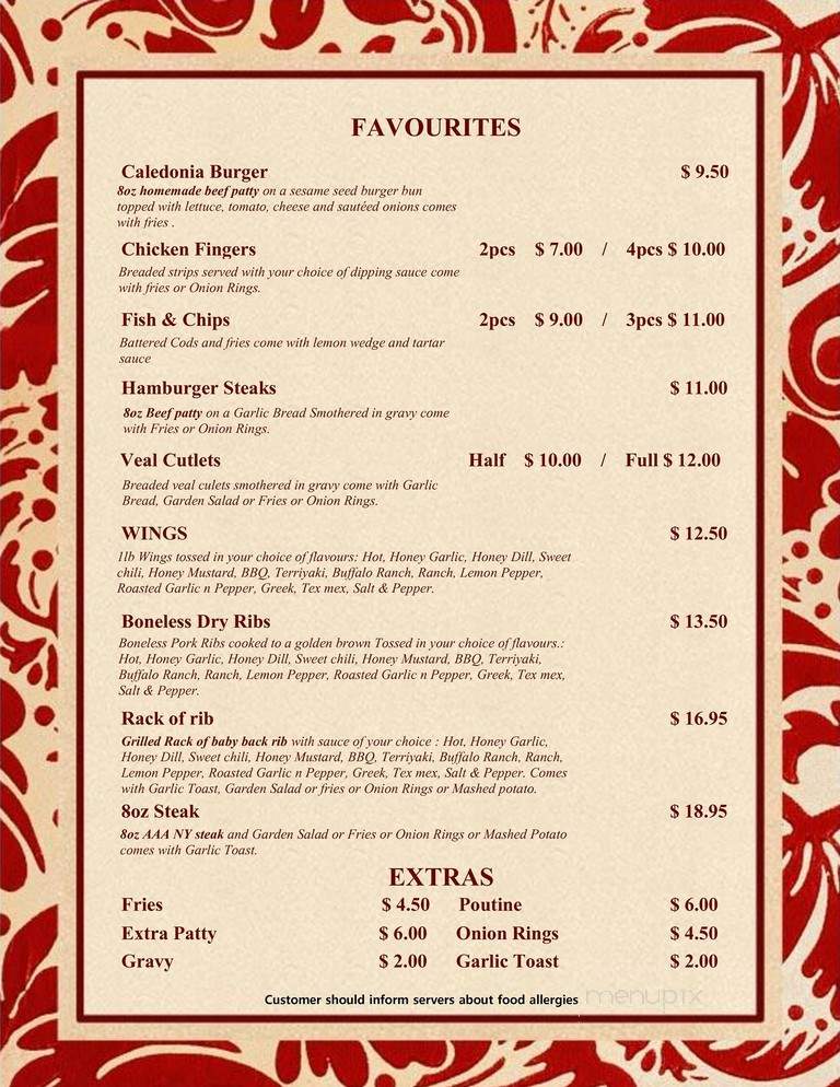 Caledonia Motor Inn - Viking, AB menu_pic