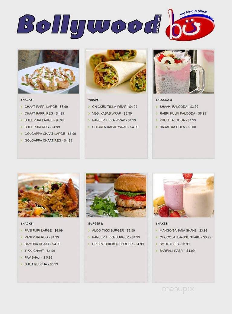 Bollywood Unlimited - Mississauga, ON menu_pic