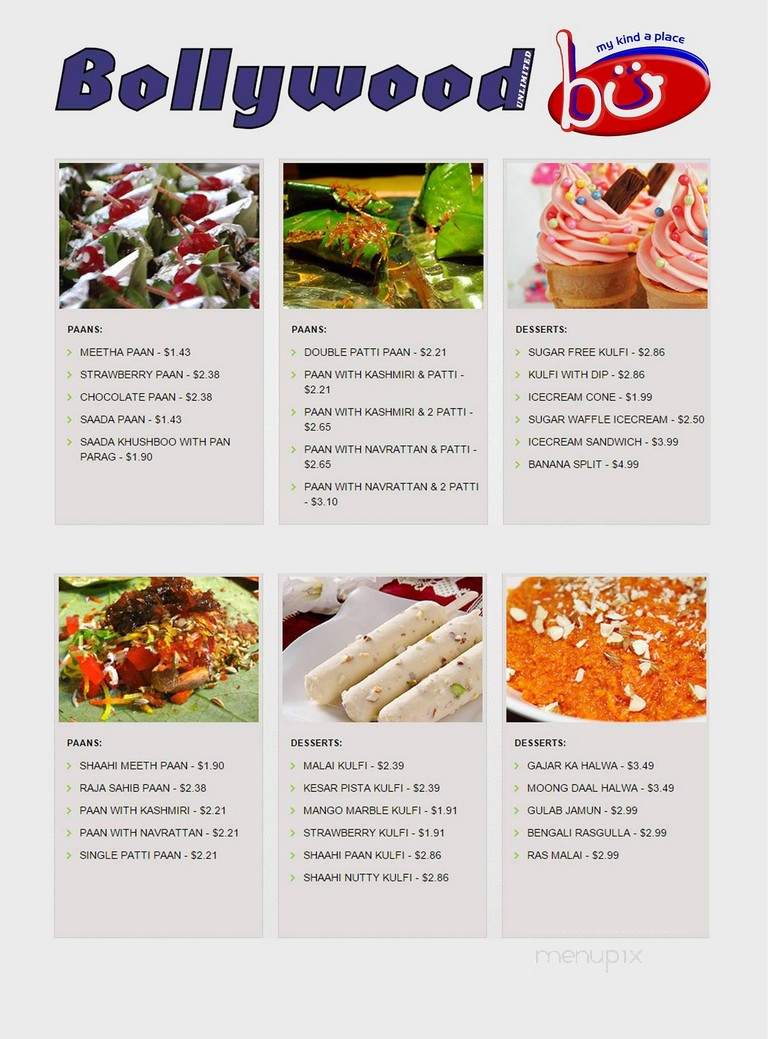 Bollywood Unlimited - Mississauga, ON menu_pic