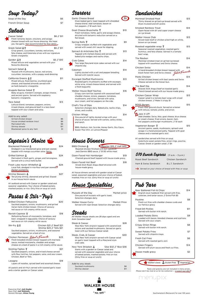 Walker House Restaurant - Southampton, ON menu_pic