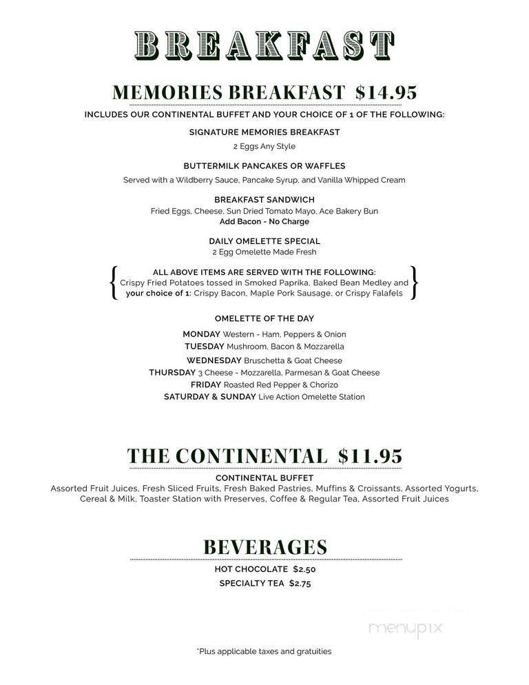 Memories Restaurant - Collingwood, ON menu_pic