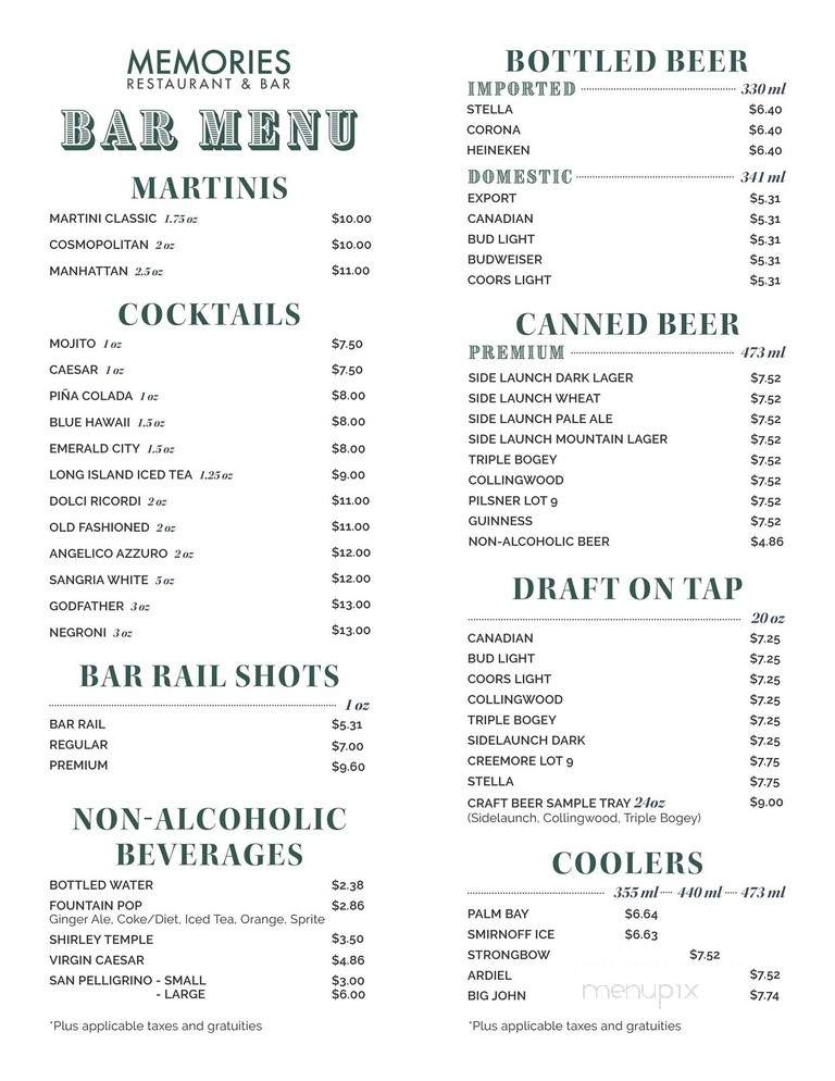 Memories Restaurant - Collingwood, ON menu_pic