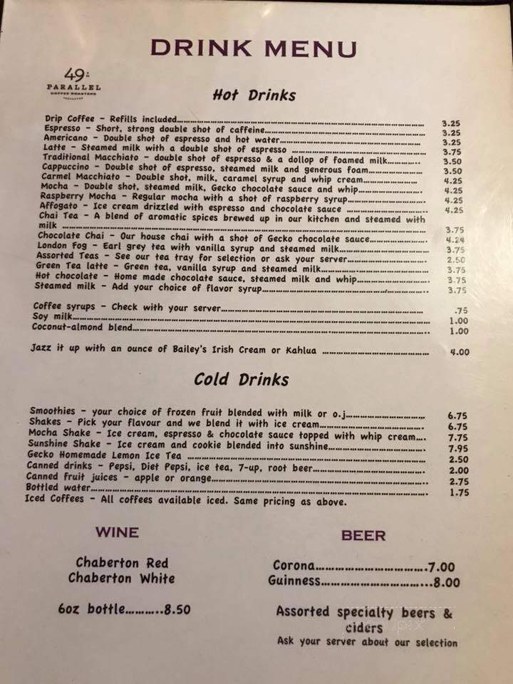 Gecko Tree - Williams Lake, BC menu_pic