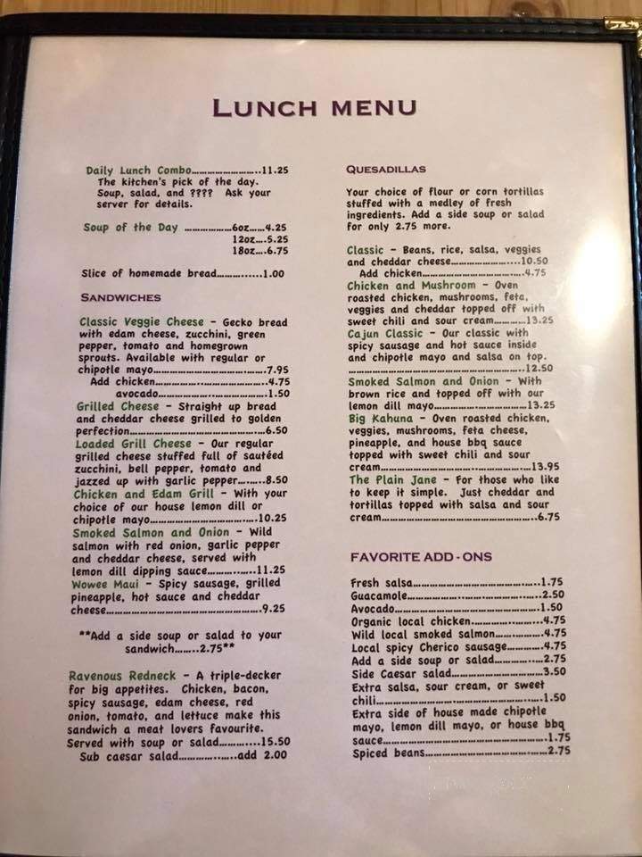 Gecko Tree - Williams Lake, BC menu_pic