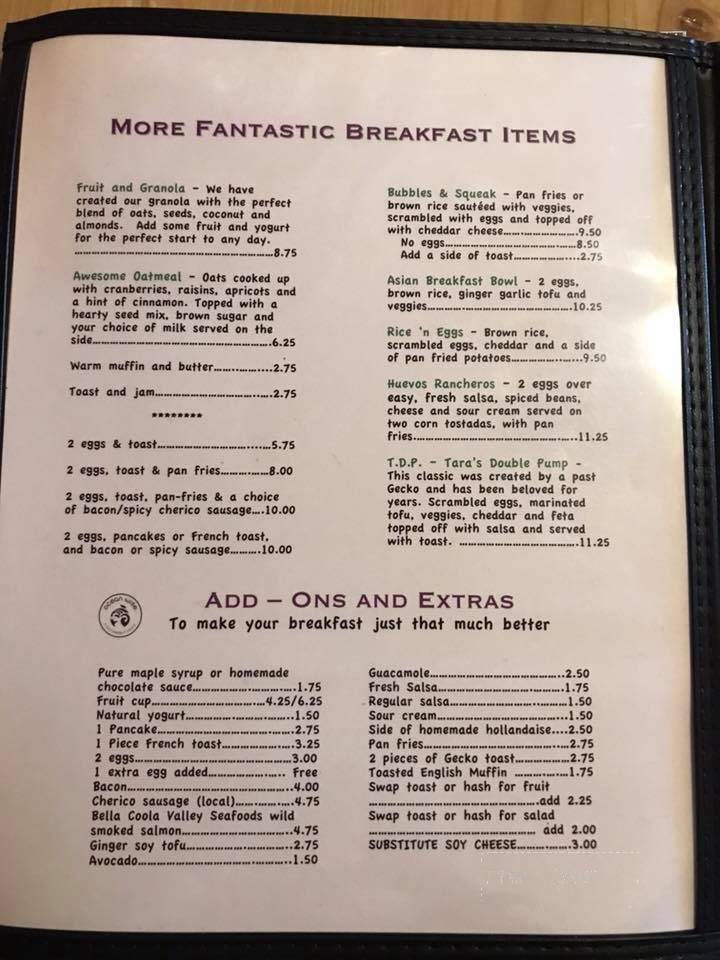 Gecko Tree - Williams Lake, BC menu_pic