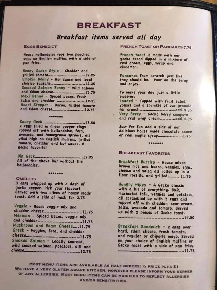 Gecko Tree - Williams Lake, BC menu_pic