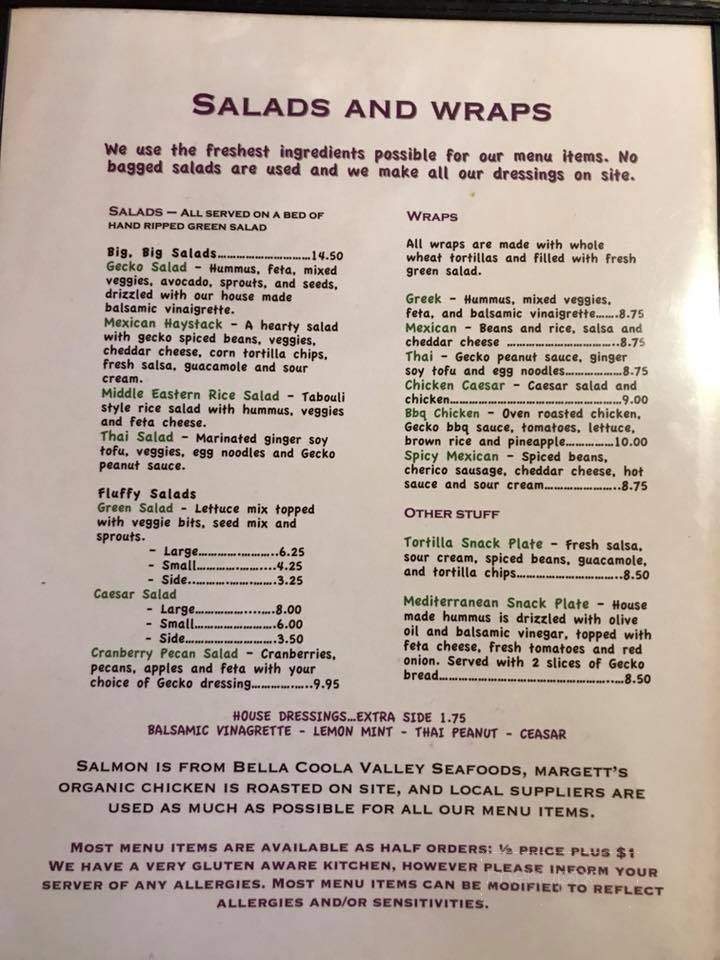 Gecko Tree - Williams Lake, BC menu_pic