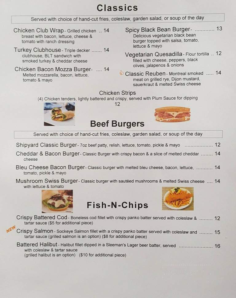 Shipyard Resturant and Pub - North Cowichan, BC menu_pic