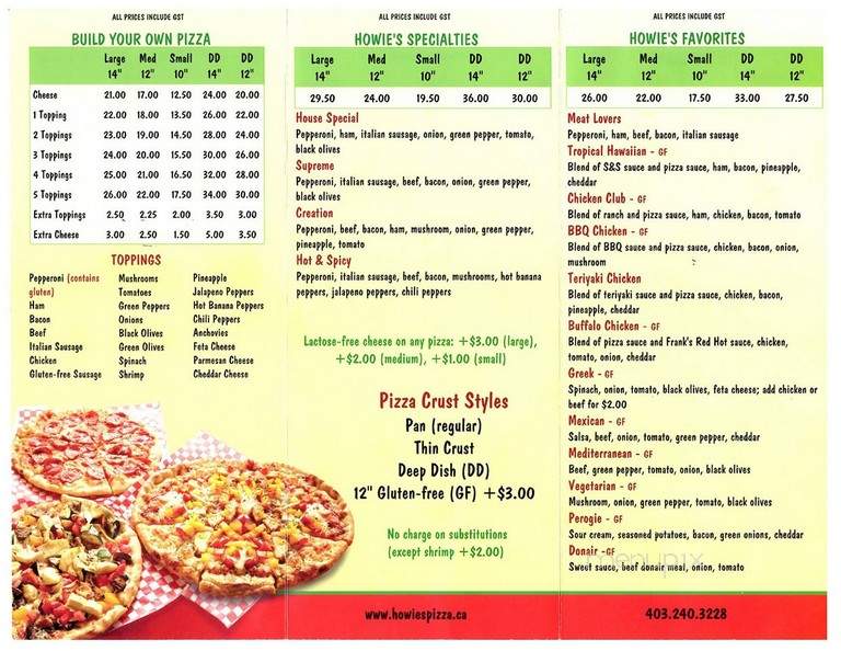 Howie's Pizza - Calgary, AB menu_pic