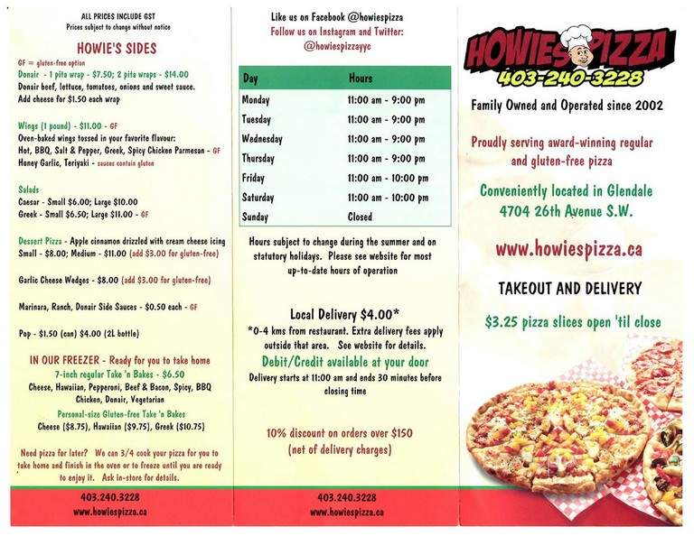 Howie's Pizza - Calgary, AB menu_pic