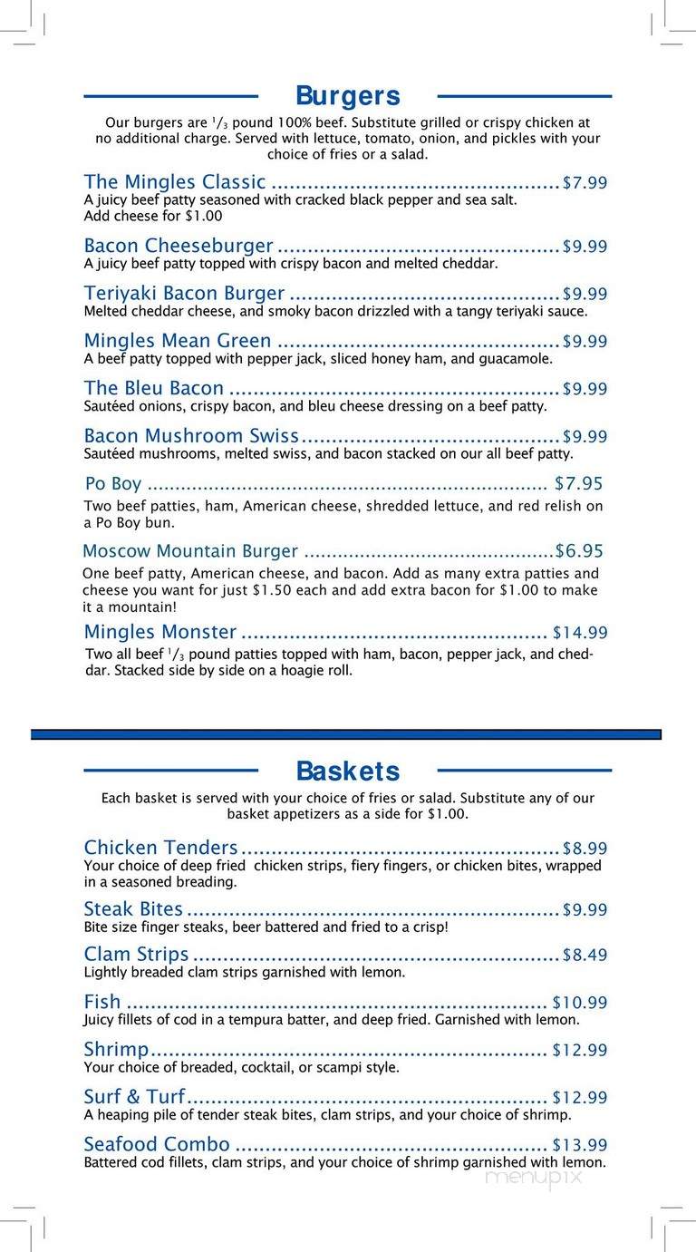 Mingles Bar & Grill - Moscow, ID menu_pic