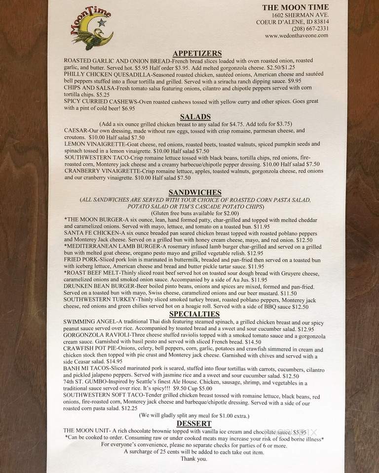 Moon Time - Coeur D'Alene, ID menu_pic