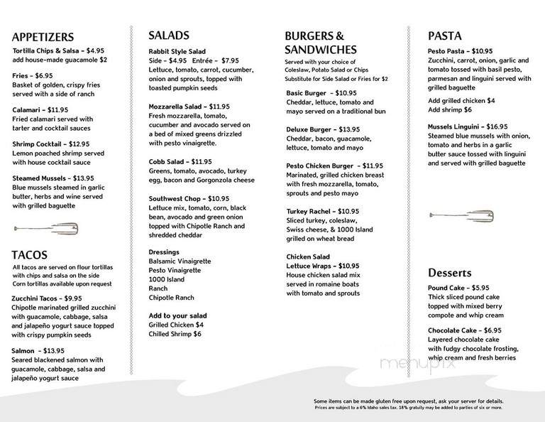 Bottle Bay Resort & Marina - Sagle, ID menu_pic