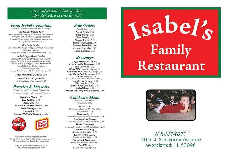 Isabel's Family Restaurant - Woodstock, IL menu_pic