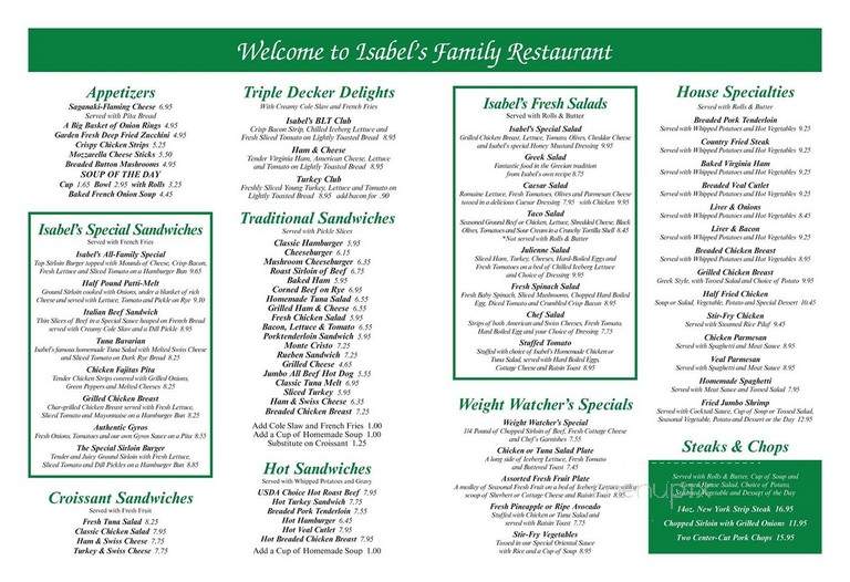 Isabel's Family Restaurant - Woodstock, IL menu_pic