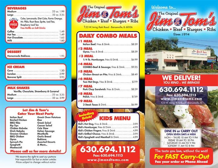 Jim & Tom's Restaurant - Bensenville, IL menu_pic
