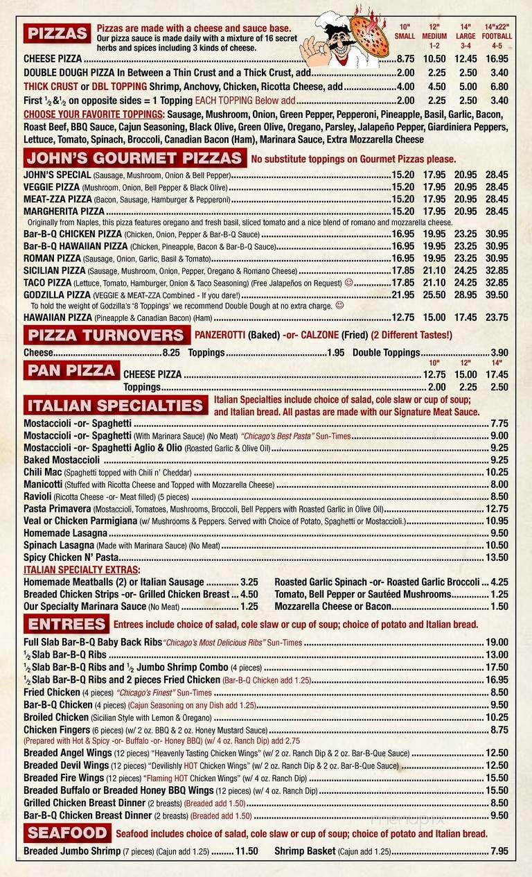 John's Restaurant & Lounge - Chicago, IL menu_pic
