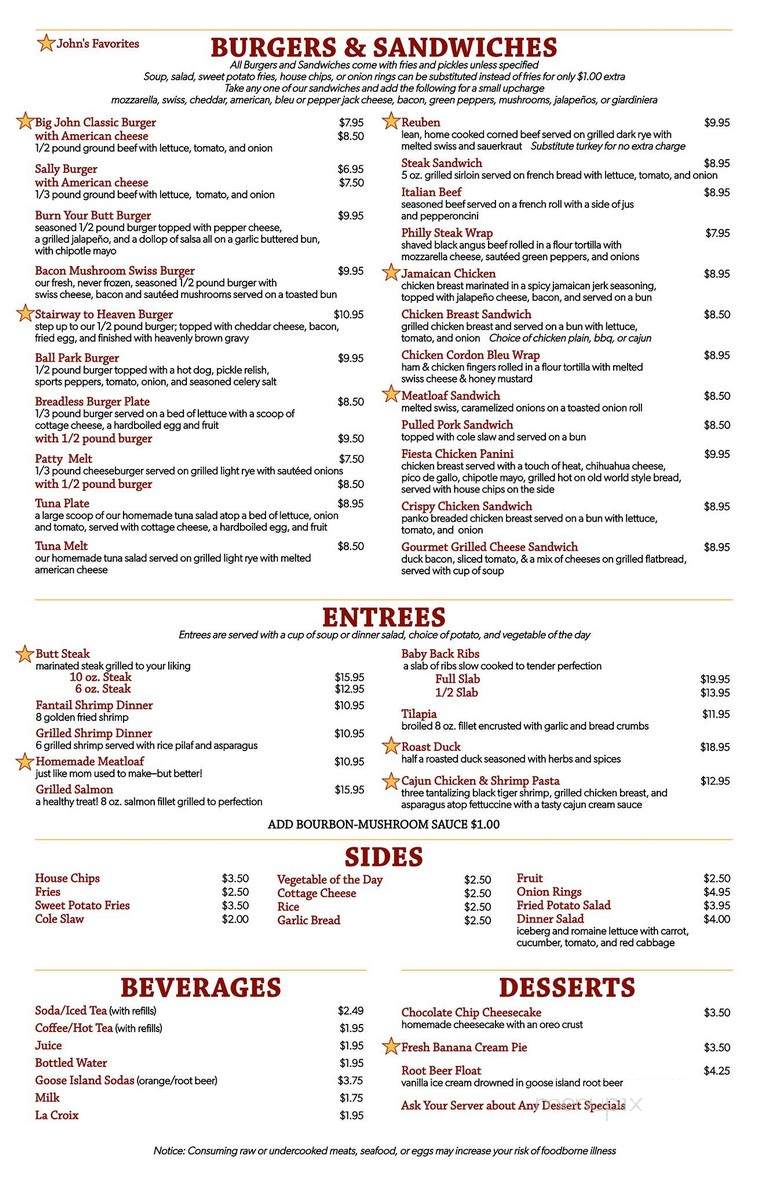 John's Restaurant & Tavern - Winfield, IL menu_pic