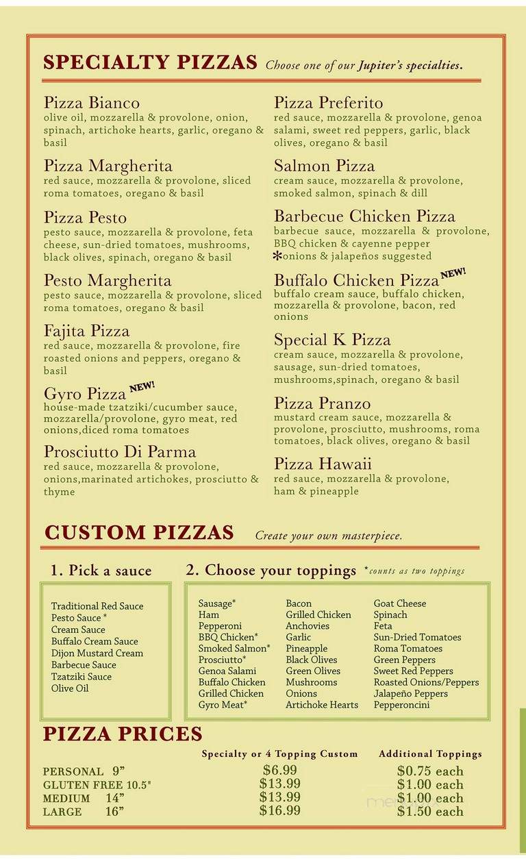 Jupiters - Champaign, IL menu_pic