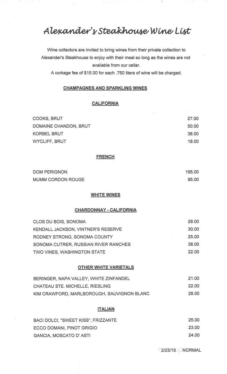 Alexander's Steakhouse - Normal, IL menu_pic