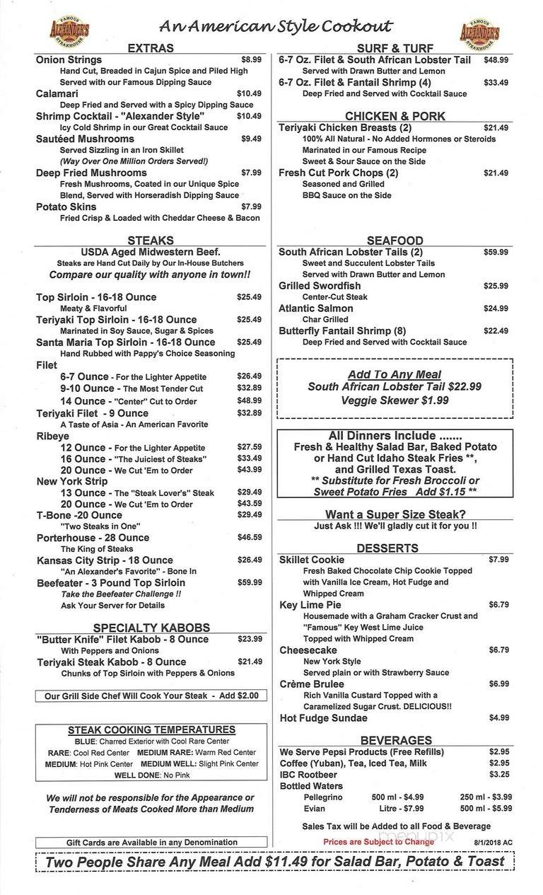 Alexander's Steakhouse - Champaign, IL menu_pic