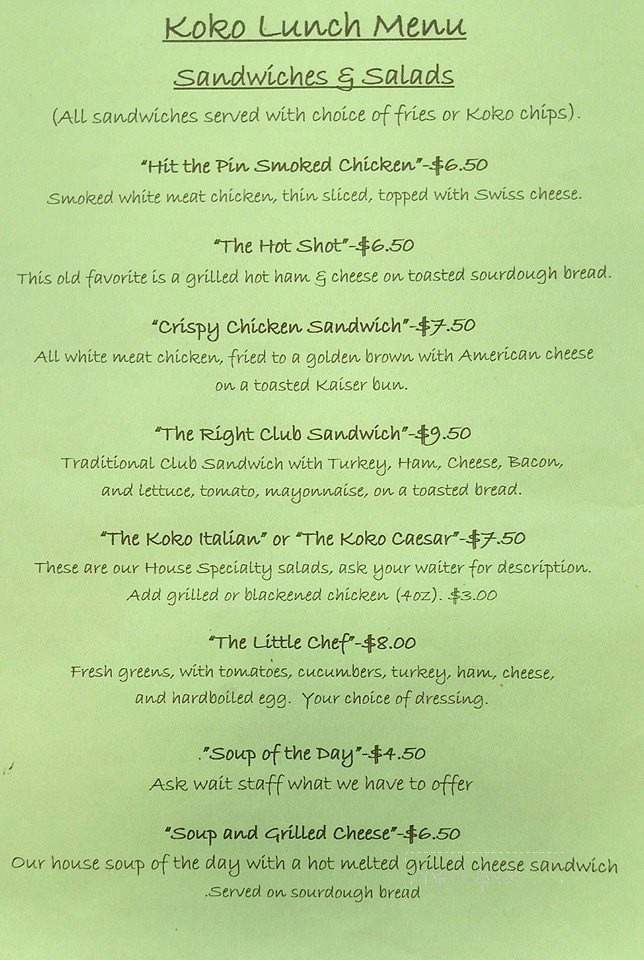 Kokopelli Golf Club - Marion, IL menu_pic