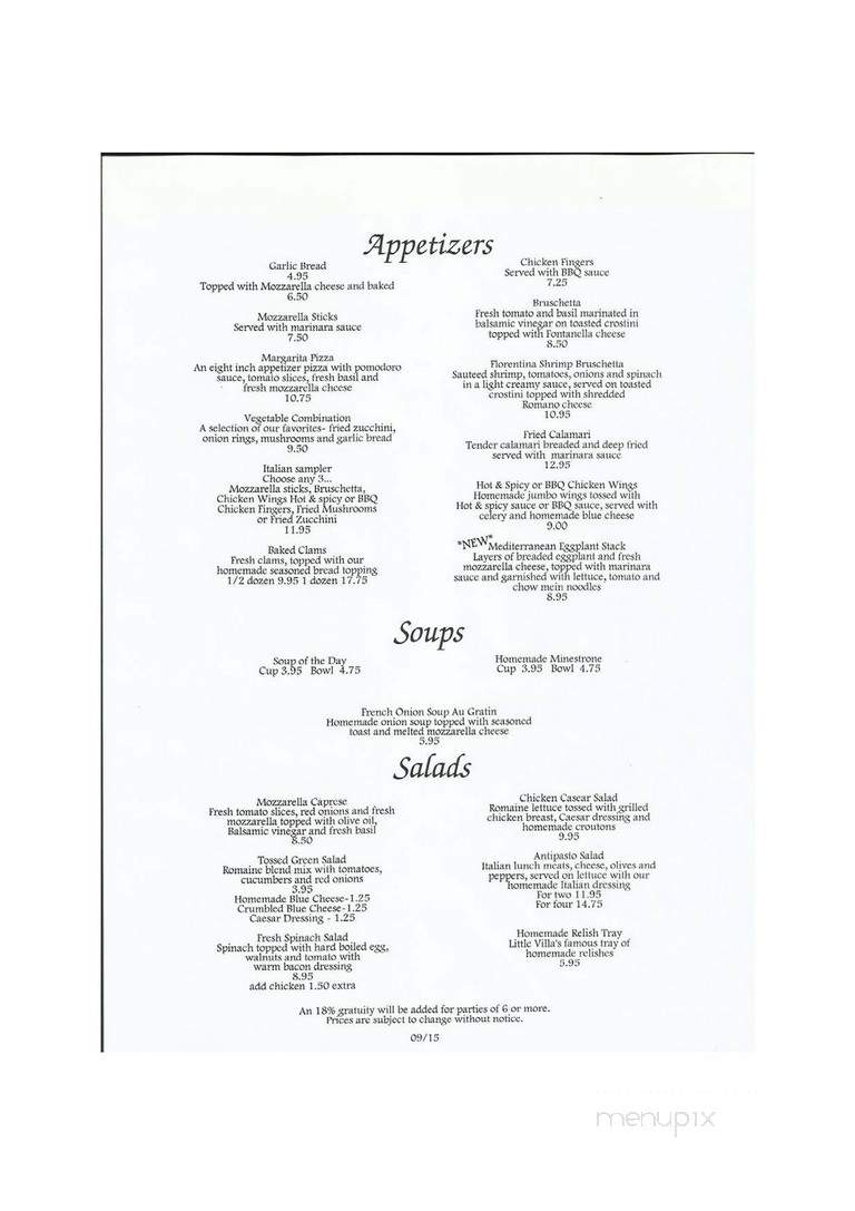 Little Villa Restaurant - Des Plaines, IL menu_pic