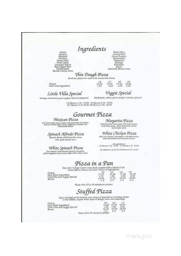 Little Villa Restaurant - Des Plaines, IL menu_pic