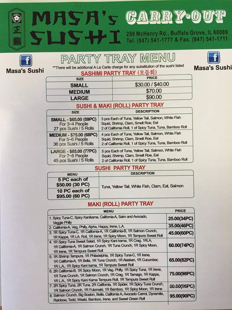 Masa's Sushi - Wheeling, IL menu_pic