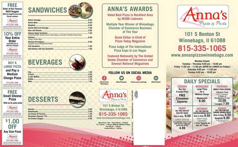 Anna's Pizza & Pasta - Winnebago, IL menu_pic