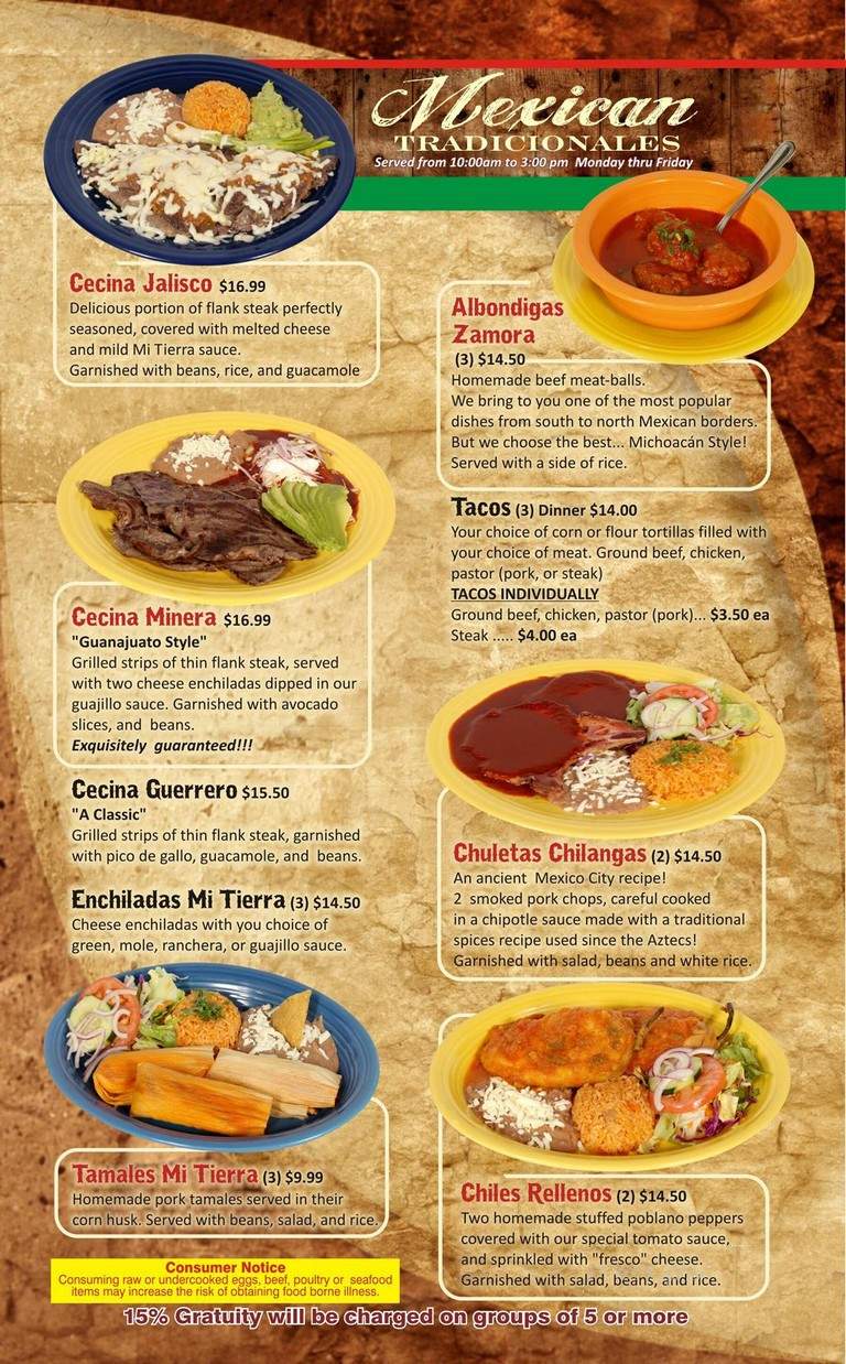 Mi Tierra - Chicago, IL menu_pic