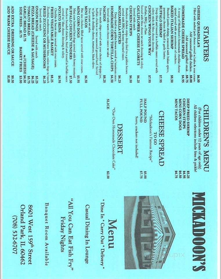 Mickadoon's Pub - Orland Park, IL menu_pic