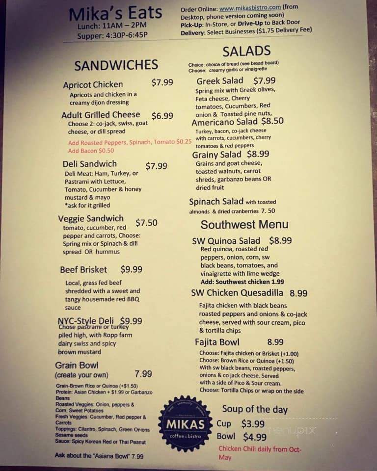 Mika's Coffee House - Eureka, IL menu_pic