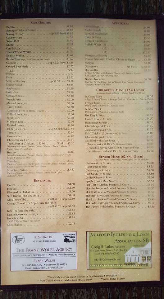 Milford Family Restaurant - Milford, IL menu_pic